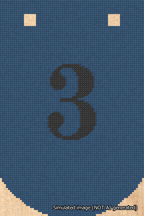 A simulated image of the stitched needlepoint design: Banner 18m Curved 3 Black on Blue. Not A.I. generated.