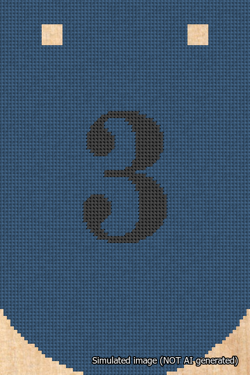A simulated image of the stitched needlepoint design: Banner 18m Curved 3 Black on Blue. Not A.I. generated.