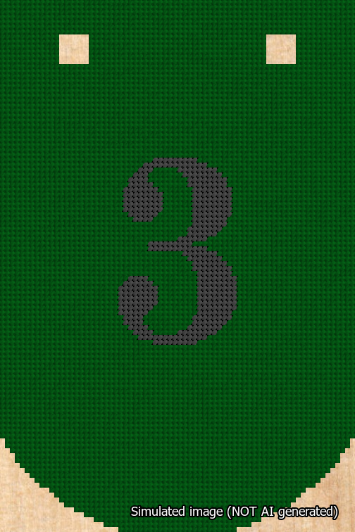A simulated image of the stitched needlepoint design: Banner 18m Curved 3 Black on Green. Not A.I. generated.