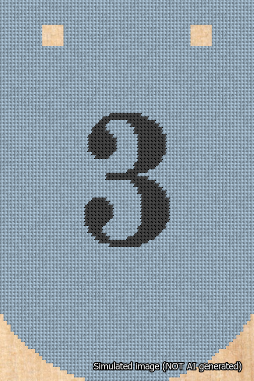 A simulated image of the stitched needlepoint design: Banner 18m Curved 3 Black on Light Blue. Not A.I. generated.