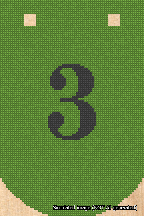 A simulated image of the stitched needlepoint design: Banner 18m Curved 3 Black on Light Green. Not A.I. generated.