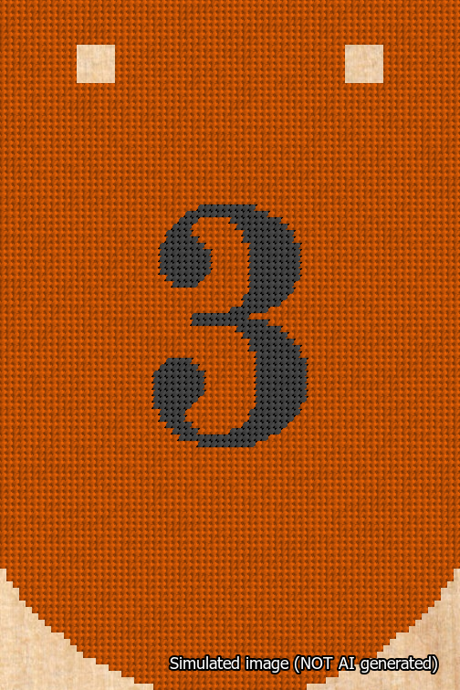 A simulated image of the stitched needlepoint design: Banner 18m Curved 3 Black on Orange. Not A.I. generated.