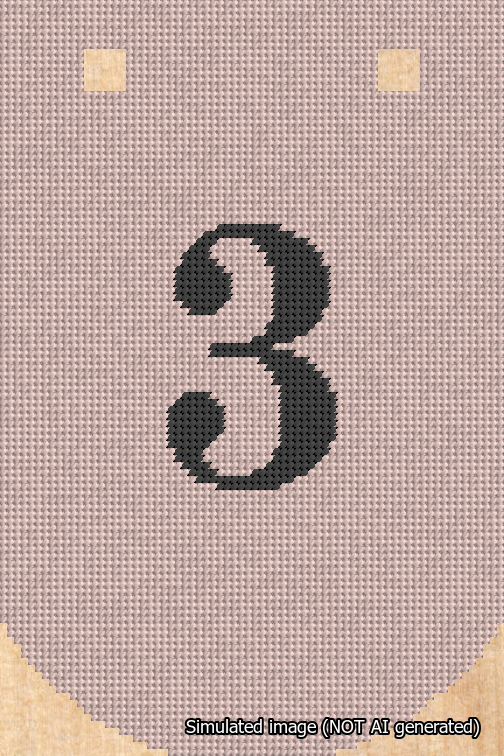 A simulated image of the stitched needlepoint design: Banner 18m Curved 3 Black on Pink. Not A.I. generated.