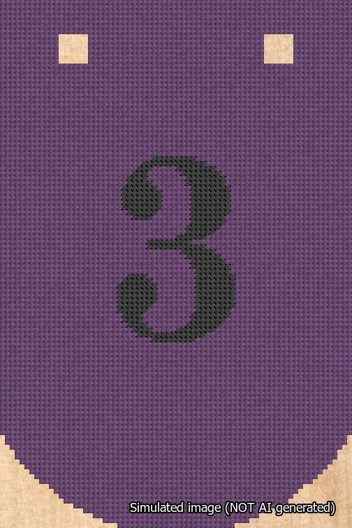 A simulated image of the stitched needlepoint design: Banner 18m Curved 3 Black on Purple. Not A.I. generated.