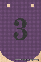 A simulated image of the stitched needlepoint design: Banner 18m Curved 3 Black on Purple. Not A.I. generated.