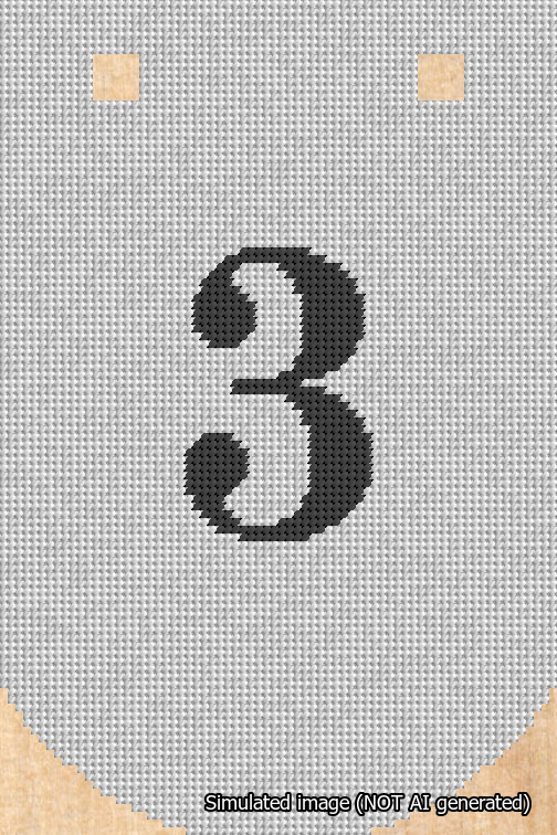 A simulated image of the stitched needlepoint design: Banner 18m Curved 3 Black on White. Not A.I. generated.