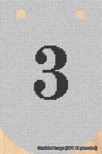A simulated image of the stitched needlepoint design: Banner 18m Curved 3 Black on White. Not A.I. generated.