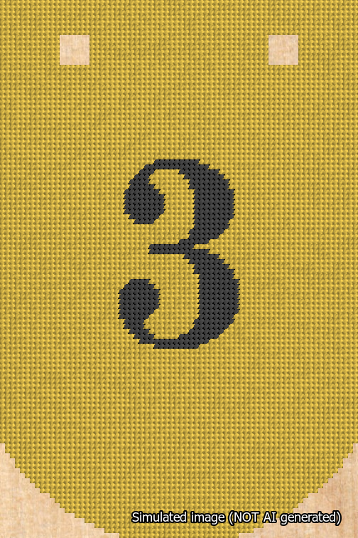 A simulated image of the stitched needlepoint design: Banner 18m Curved 3 Black on Yellow. Not A.I. generated.
