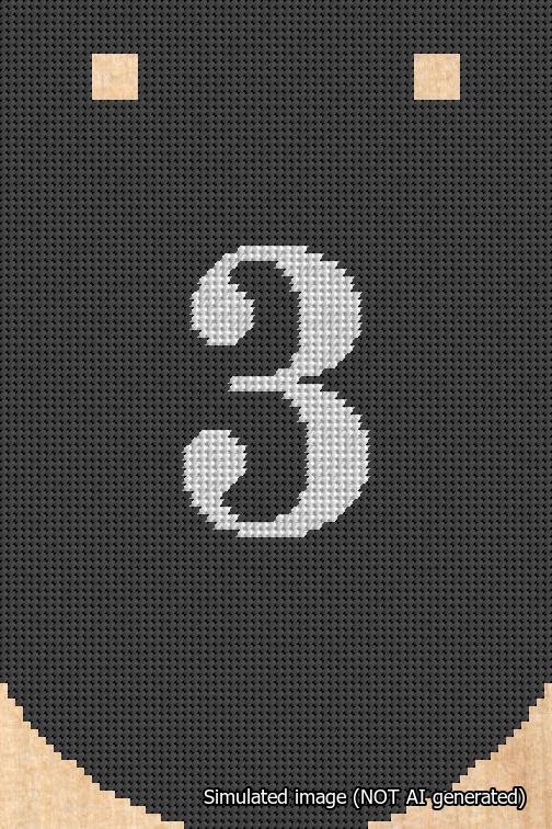 A simulated image of the stitched needlepoint design: Banner 18m Curved 3 White on Black. Not A.I. generated.