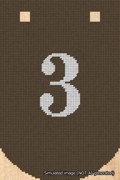 A simulated image of the stitched needlepoint design: Banner 18m Curved 3 White on Brown. Not A.I. generated.