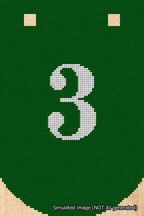 A simulated image of the stitched needlepoint design: Banner 18m Curved 3 White on Green. Not A.I. generated.