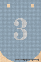 A simulated image of the stitched needlepoint design: Banner 18m Curved 3 White on Light Blue. Not A.I. generated.