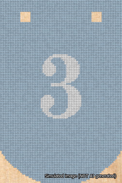 A simulated image of the stitched needlepoint design: Banner 18m Curved 3 White on Light Blue. Not A.I. generated.