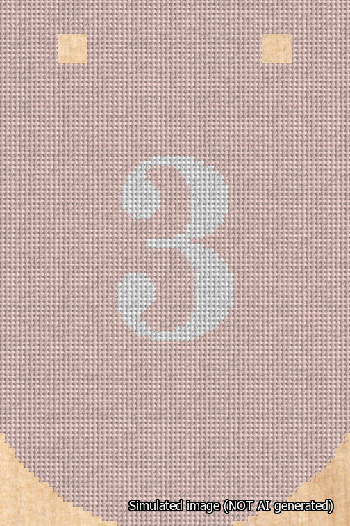 A simulated image of the stitched needlepoint design: Banner 18m Curved 3 White on Pink. Not A.I. generated.