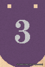 A simulated image of the stitched needlepoint design: Banner 18m Curved 3 White on Purple. Not A.I. generated.