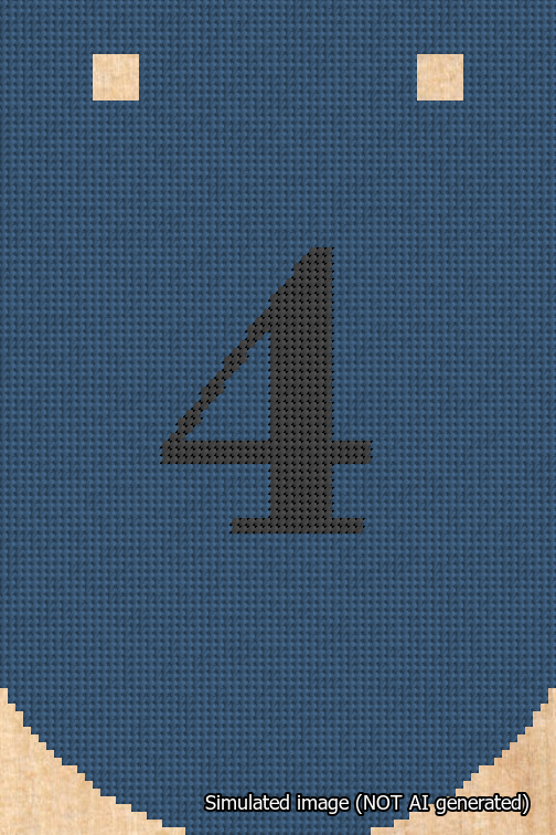 A simulated image of the stitched needlepoint design: Banner 18m Curved 4 Black on Blue. Not A.I. generated.
