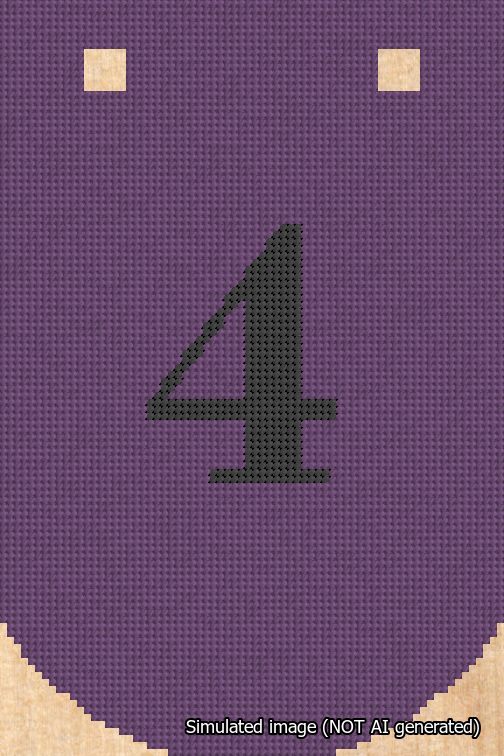 A simulated image of the stitched needlepoint design: Banner 18m Curved 4 Black on Purple. Not A.I. generated.