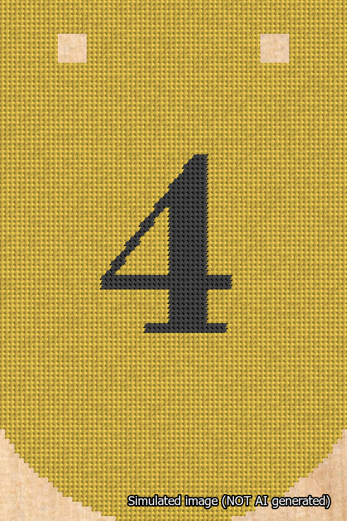 A simulated image of the stitched needlepoint design: Banner 18m Curved 4 Black on Yellow. Not A.I. generated.