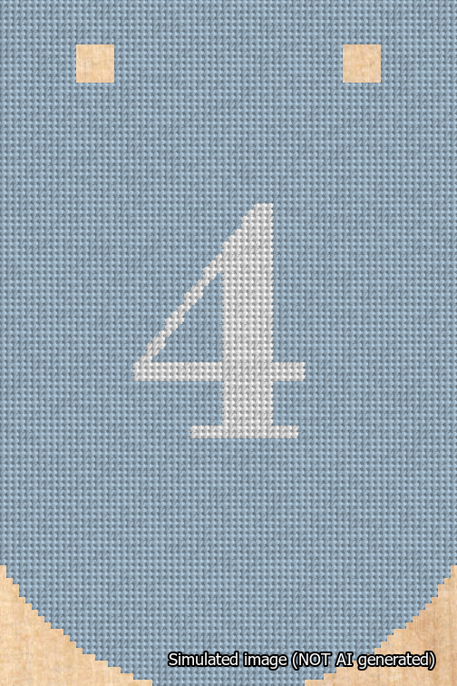 A simulated image of the stitched needlepoint design: Banner 18m Curved 4 White on Light Blue. Not A.I. generated.