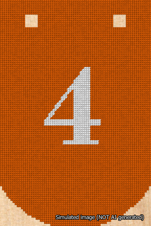 A simulated image of the stitched needlepoint design: Banner 18m Curved 4 White on Orange. Not A.I. generated.