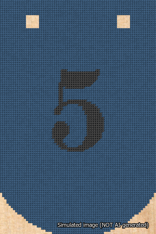 A simulated image of the stitched needlepoint design: Banner 18m Curved 5 Black on Blue. Not A.I. generated.