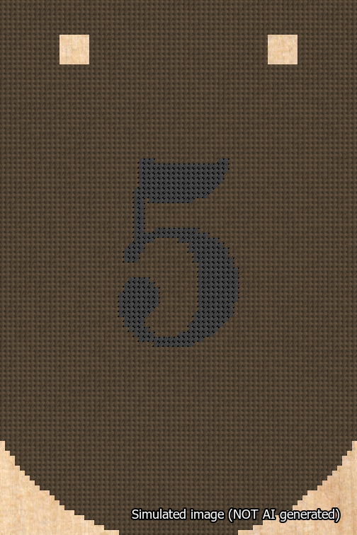 A simulated image of the stitched needlepoint design: Banner 18m Curved 5 Black on Brown. Not A.I. generated.