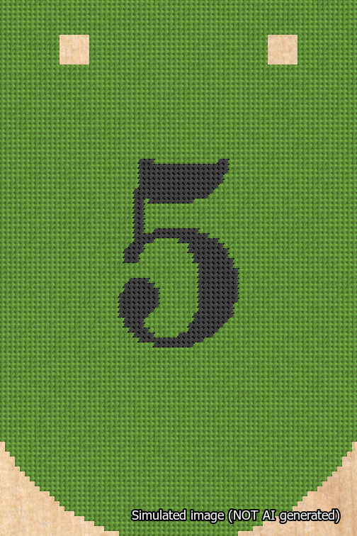 A simulated image of the stitched needlepoint design: Banner 18m Curved 5 Black on Light Green. Not A.I. generated.