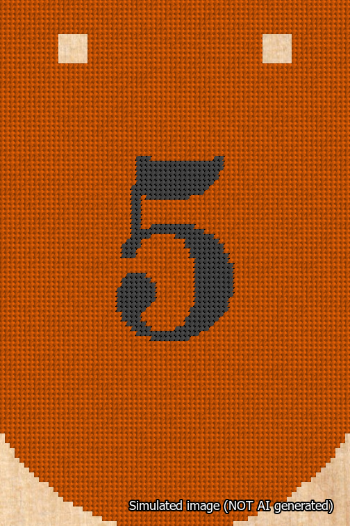 A simulated image of the stitched needlepoint design: Banner 18m Curved 5 Black on Orange. Not A.I. generated.