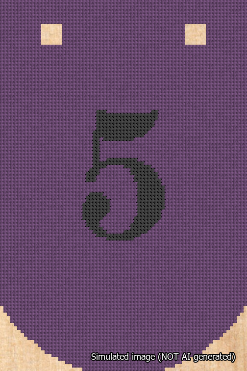 A simulated image of the stitched needlepoint design: Banner 18m Curved 5 Black on Purple. Not A.I. generated.