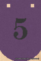 A simulated image of the stitched needlepoint design: Banner 18m Curved 5 Black on Purple. Not A.I. generated.