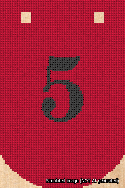 A simulated image of the stitched needlepoint design: Banner 18m Curved 5 Black on Red. Not A.I. generated.