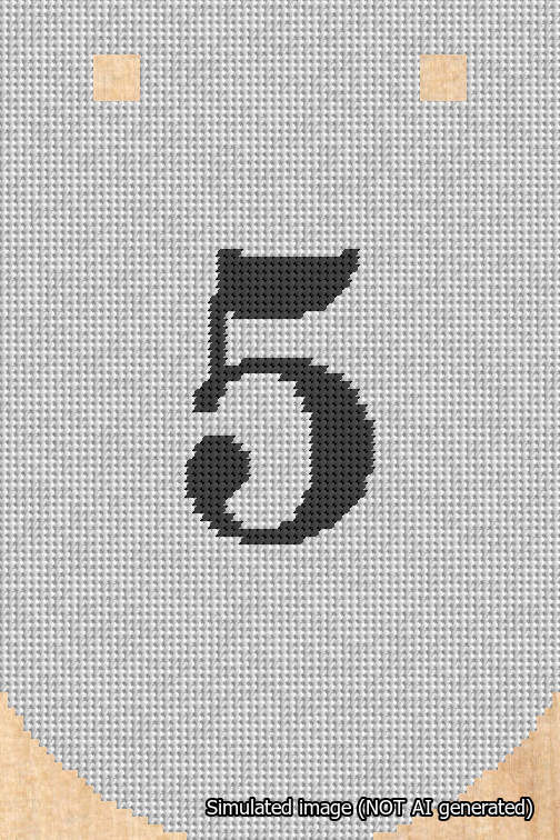 A simulated image of the stitched needlepoint design: Banner 18m Curved 5 Black on White. Not A.I. generated.