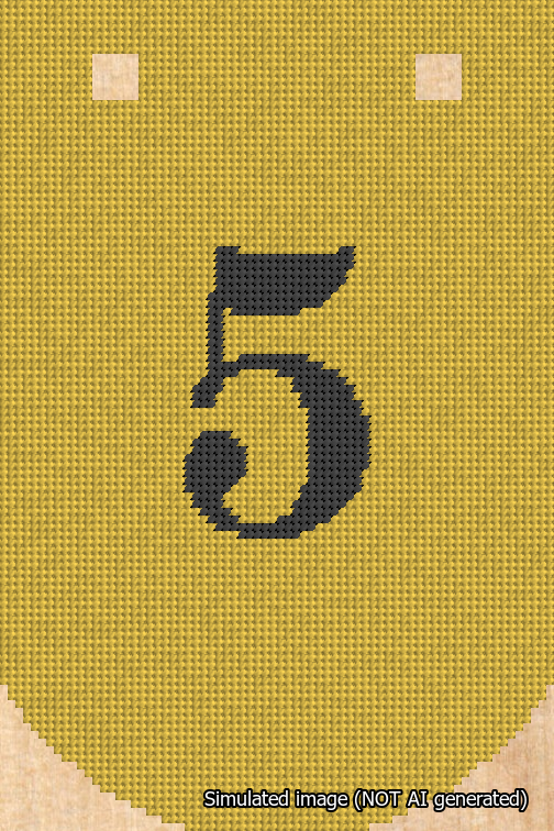 A simulated image of the stitched needlepoint design: Banner 18m Curved 5 Black on Yellow. Not A.I. generated.