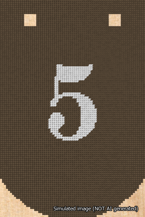 A simulated image of the stitched needlepoint design: Banner 18m Curved 5 White on Brown. Not A.I. generated.