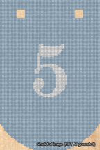 A simulated image of the stitched needlepoint design: Banner 18m Curved 5 White on Light Blue. Not A.I. generated.