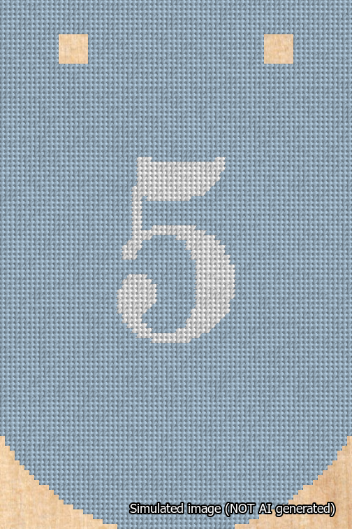 A simulated image of the stitched needlepoint design: Banner 18m Curved 5 White on Light Blue. Not A.I. generated.