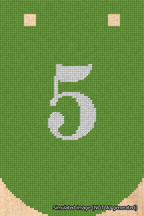 A simulated image of the stitched needlepoint design: Banner 18m Curved 5 White on Light Green. Not A.I. generated.