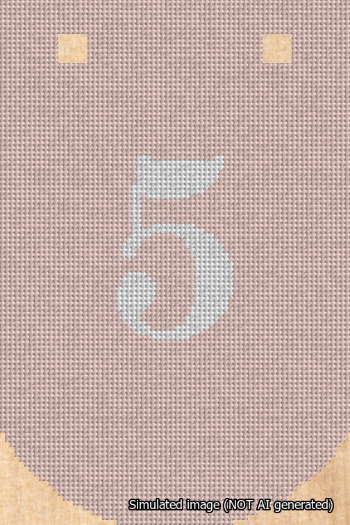 A simulated image of the stitched needlepoint design: Banner 18m Curved 5 White on Pink. Not A.I. generated.