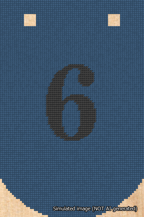A simulated image of the stitched needlepoint design: Banner 18m Curved 6 Black on Blue. Not A.I. generated.