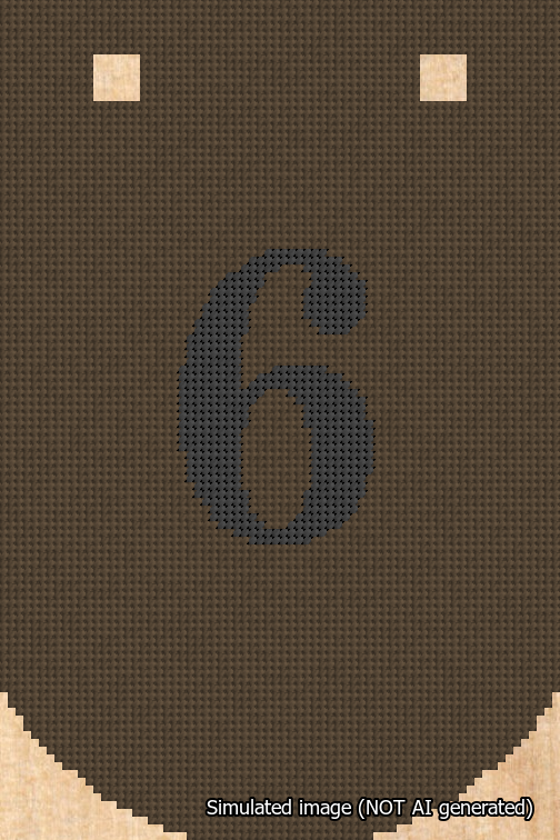 A simulated image of the stitched needlepoint design: Banner 18m Curved 6 Black on Brown. Not A.I. generated.