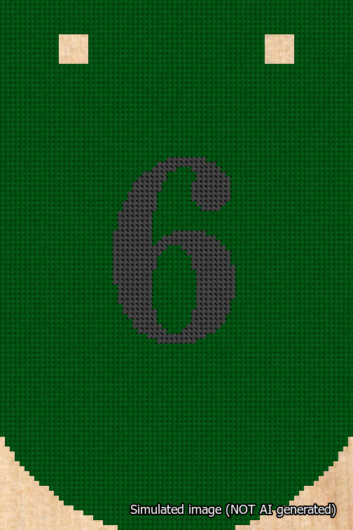 A simulated image of the stitched needlepoint design: Banner 18m Curved 6 Black on Green. Not A.I. generated.
