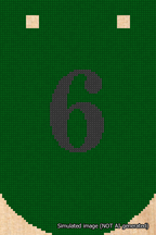 A simulated image of the stitched needlepoint design: Banner 18m Curved 6 Black on Green. Not A.I. generated.