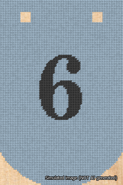 A simulated image of the stitched needlepoint design: Banner 18m Curved 6 Black on Light Blue. Not A.I. generated.