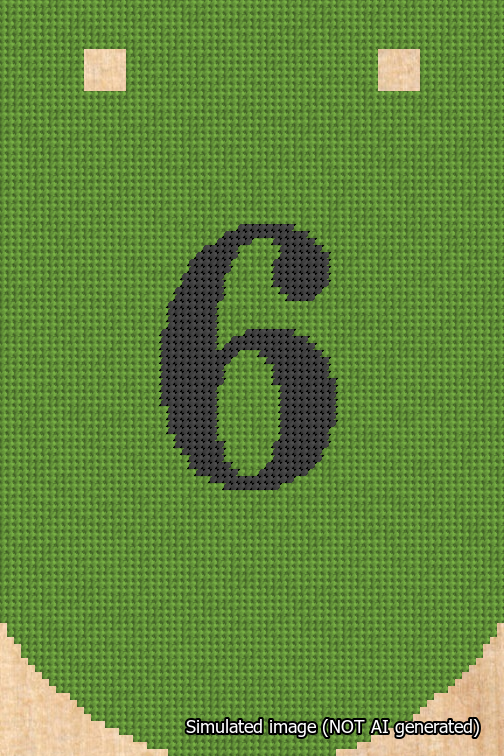 A simulated image of the stitched needlepoint design: Banner 18m Curved 6 Black on Light Green. Not A.I. generated.