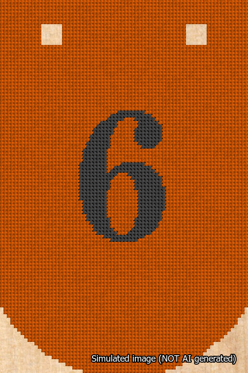 A simulated image of the stitched needlepoint design: Banner 18m Curved 6 Black on Orange. Not A.I. generated.