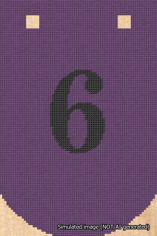 A simulated image of the stitched needlepoint design: Banner 18m Curved 6 Black on Purple. Not A.I. generated.
