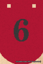 A simulated image of the stitched needlepoint design: Banner 18m Curved 6 Black on Red. Not A.I. generated.