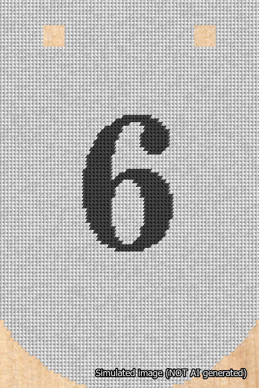 A simulated image of the stitched needlepoint design: Banner 18m Curved 6 Black on White. Not A.I. generated.