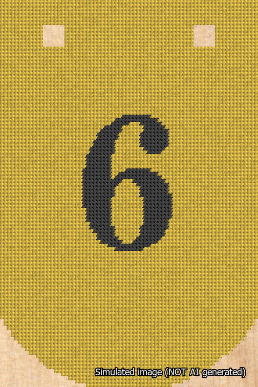 A simulated image of the stitched needlepoint design: Banner 18m Curved 6 Black on Yellow. Not A.I. generated.
