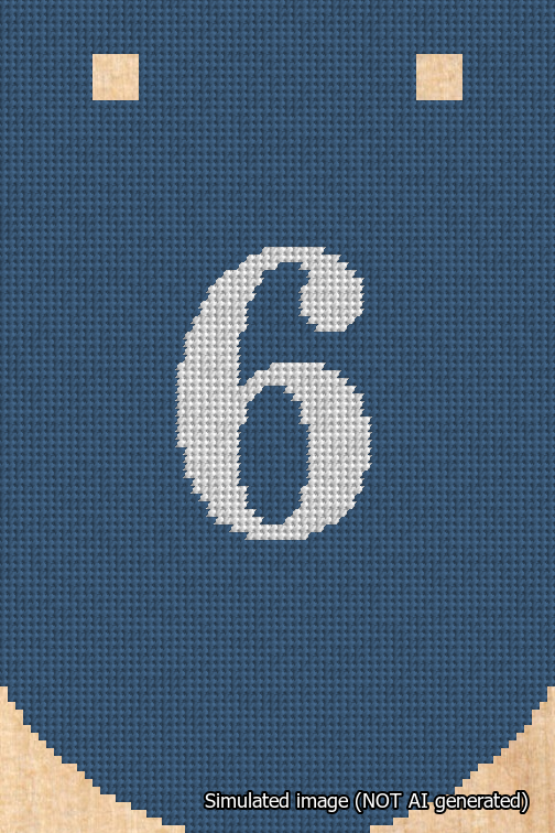 A simulated image of the stitched needlepoint design: Banner 18m Curved 6 White on Blue. Not A.I. generated.